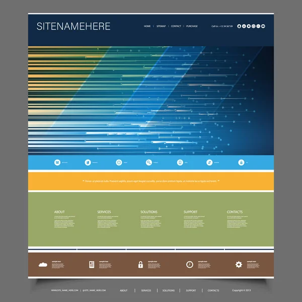 Zowel zakenreizigers als technologie Website Template Design met abstracte kleurrijke gestreepte Header — Stockvector