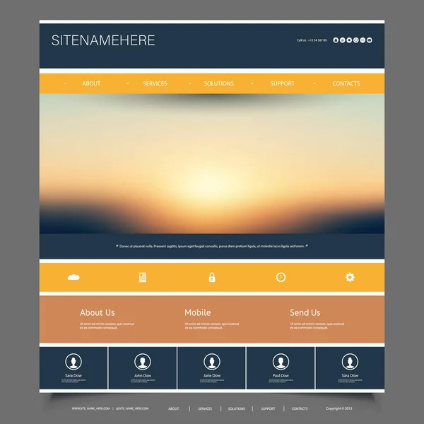 Modello di design del sito web per il tuo business con il tramonto cielo immagini sfondo - crepuscolo, nuvole, sole, luce del sole — Vettoriale Stock