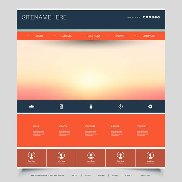 Modello di design del sito web per il tuo business con sfondo immagine Sunset Sky - Nuvole, luce del sole — Vettoriale Stock