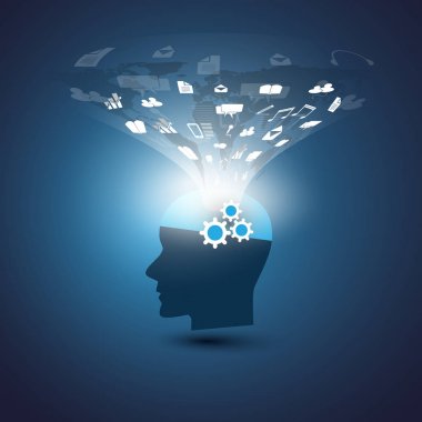 Makine öğrenimi, yapay zeka, bulut bilgisayar ve tasarım konsepti çeşitli bilgi orta ve Hizmetleri - bilgi işlem, gösteren simgeler küresel bilgi işlem gücü ile iletişim