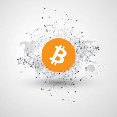 Konsept tasarımı ağlar - iş ve küresel finansal bağlantıları, kripto para birimi, Bitcoin ticaret, Online banka ve para transferi