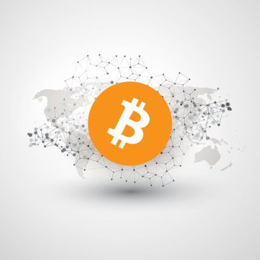 Konsept tasarımı ağlar - iş ve küresel finansal bağlantıları, kripto para birimi, Bitcoin ticaret, Online banka ve para transferi
