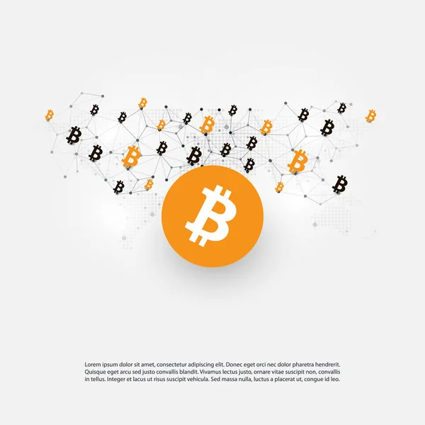 Réseaux - Connexions commerciales et financières mondiales, Monnaie cryptée, Bitcoin Trading, Conception de concepts bancaires et de transfert d'argent en ligne, Illustration vectorielle avec des icônes — Image vectorielle