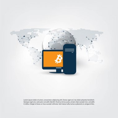 Ağlar - iş ve küresel finansal bağlantıları, Cryptocurrency, Bitcoin ticareti ve madencilik, Online Bankacılık ve para konsept tasarımı aktarma