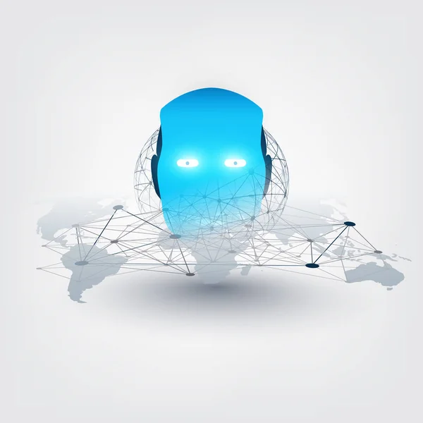 Abstraktní strojového učení, umělá inteligence, Cloud Computing a sítě koncepce designu s hlava robota — Stockový vektor