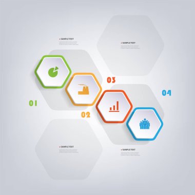 Geometrik şekiller, simgeleri ile yuvarlak altıgenler sayılı Minimalist tarzı Infographics tasarım - kesilmiş renkli Kağıt Modern Set