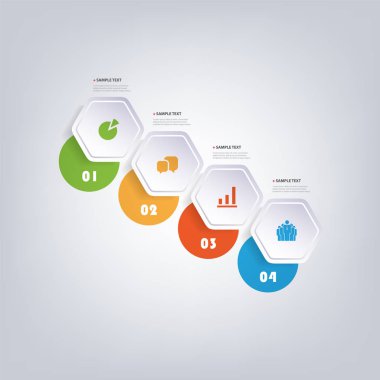 Geometrik şekiller, yuvarlak altıgenler ve simgeleri olan daireler sayılı Minimalist tarzı Infographics tasarım - kesilmiş renkli Kağıt Modern Set