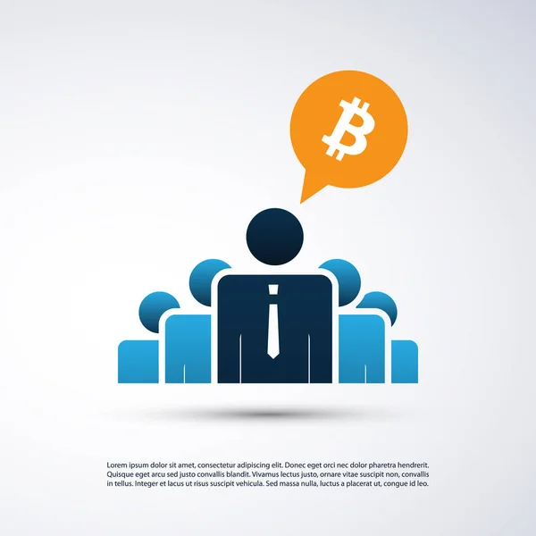 Negócio Online, Bitcoin Trading e Mineração Conceito com Empresários — Vetor de Stock