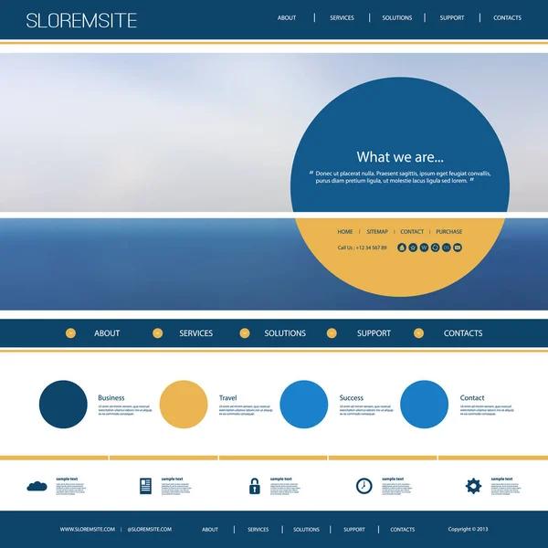 Plantilla de diseño del sitio web para su negocio con una imagen borrosa de cielo nublado — Vector de stock