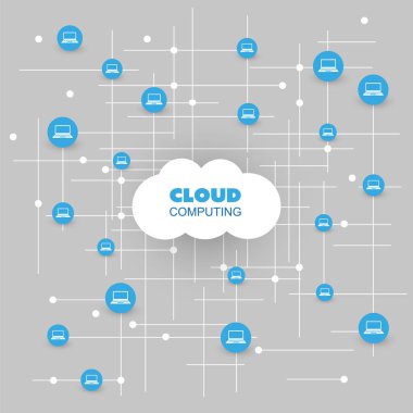 Cloud computing, çok tasarım konsepti simgeler - dijital ağ bağlantıları, teknolojik altyapı ile