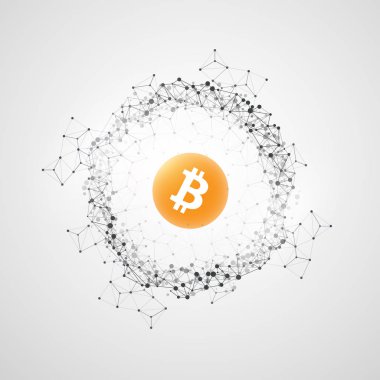 Ağlar - Global iş ve mali bağlantıları, Cryptocurrency, Bitcoin, Online Bankacılık ve para transferi konsept tasarımı, ticaret illüstrasyon vektör