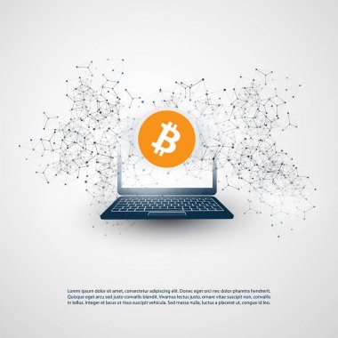 Networks - Business and Global Financial Connections, Cryptocurrency, Bitcoin Trading, Online Banking and Money Transfer Concept Design, Vector Illustration with Wireframe and Laptop Computer clipart
