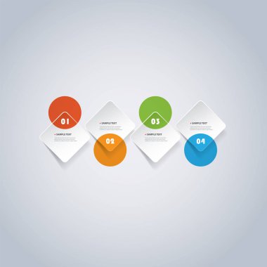 Renkli Modern kağıt kesme tarzı Infographics tasarım - Minimalist geometrik şekiller, Tur kareler ve daireler 