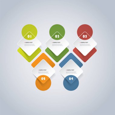 Geometrik şekiller, Tur kareler ve daireler simgeleri ile numaralandırılmış Minimalist tarzı Infographics tasarım - kesilmiş renkli Kağıt Modern Set
