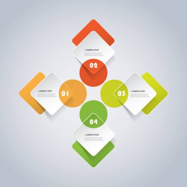 Renkli Modern kağıt kesme tarzı Infographics tasarım - Minimalist geometrik şekiller, Tur kareler ve daireler