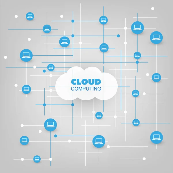 Cloud computing, çok tasarım konsepti simgeler - dijital ağ bağlantıları, teknolojik altyapı ile — Stok Vektör