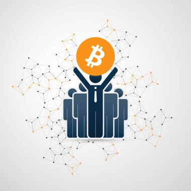 Ağlar - iş ve küresel finansal bağlantıları, Cryptocurrency, Bitcoin ticareti ve madencilik, Online Bankacılık ve para konsept tasarımı aktarma