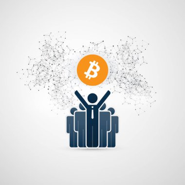 Ağlar - iş ve küresel finansal bağlantıları, Cryptocurrency, Bitcoin ticareti ve madencilik, Online Bankacılık ve para konsept tasarımı aktarma