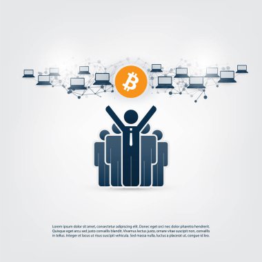 Ağlar - Global iş ve mali bağlantıları, Cryptocurrency, Bitcoin ticareti ve madencilik, Online Bankacılık ve para konsept tasarımı aktarma