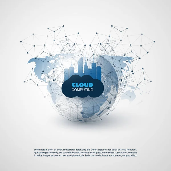 Cloud Computing e Smart City Design Concept - Conexões de rede digital, Fundo de tecnologia — Vetor de Stock