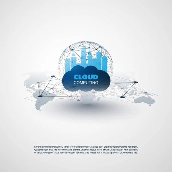 Cloud Computing e Smart City Design Concept - Connessioni di rete digitali, background tecnologico — Vettoriale Stock