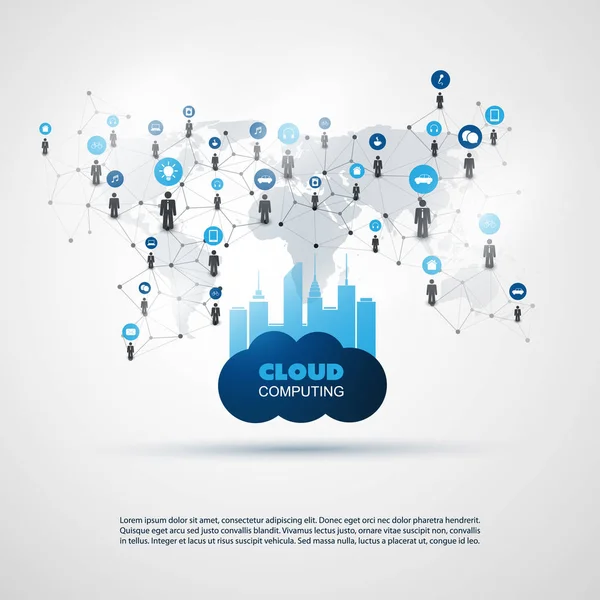 Cloud Computing en slimme stad Design Concept - digitaal en Business netwerkverbindingen, technische achtergrond — Stockvector