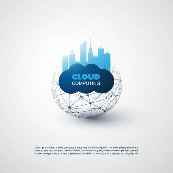 Cloud Computing y Smart City Design Concept - Conexiones de red digital, antecedentes tecnológicos — Vector de stock