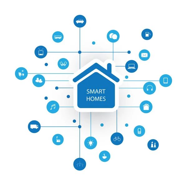 Smart Home, Internet van dingen of Cloud Computing Design Concept met pictogrammen - digitale netwerkverbindingen, technische achtergrond — Stockvector