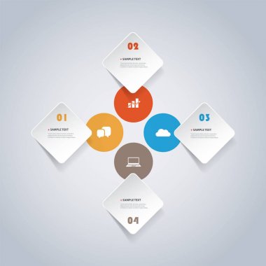 Renkli Modern kağıt kesme tarzı Infographics tasarım - Minimalist geometrik şekiller, Tur kareler ve daireler ile kutsal kişilerin resmi