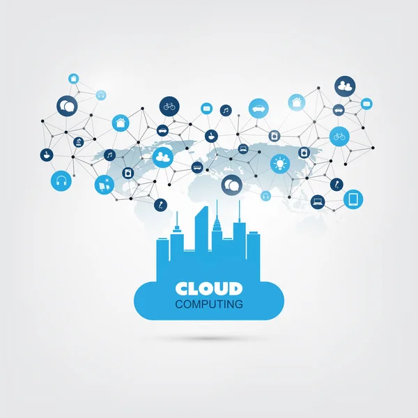 Cloud Computing en slimme stad Design Concept - digitale netwerkverbindingen, technische achtergrond — Stockvector