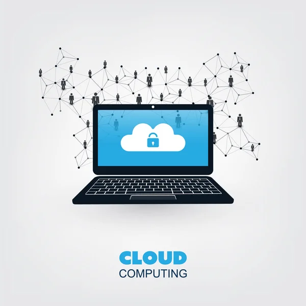 Cloud Computing Design koncepció - üzleti hálózat kapcsolatok, technológiai háttér — Stock Vector