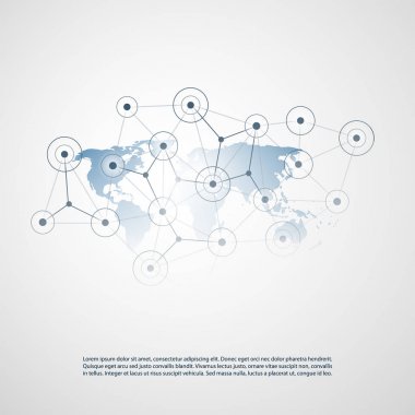 Cloud computing, ağlar yapısı, telekomünikasyon konsept tasarımı, dünya çapında ağ bağlantıları Dünya Haritası ve şeffaf geometrik kafes ile