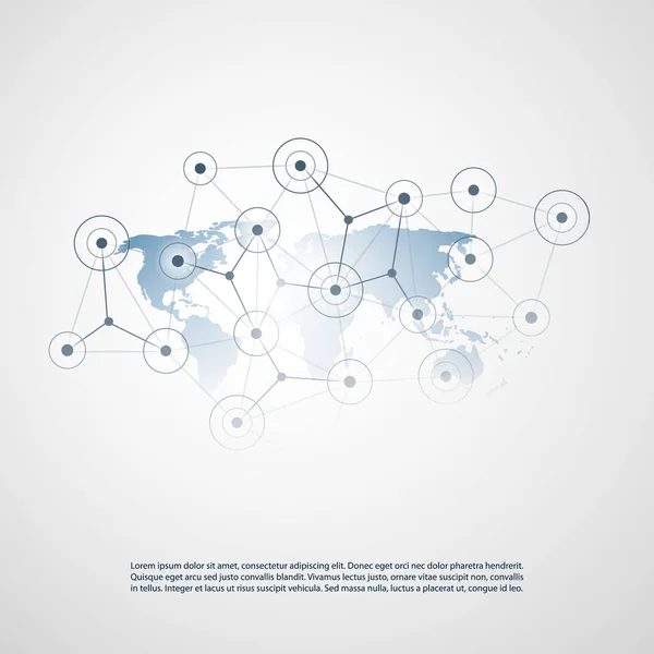 Cloud Computing, Netzwerkstruktur, Konzeption von Telekommunikationskonzepten, weltweite Netzwerkverbindungen mit Weltkarte und transparentem geometrischen Netz — Stockvektor