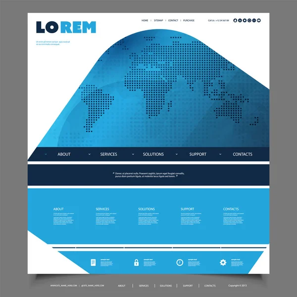 Negocios Globales, Tecnología - Diseño de Plantillas Web con Mapa del Mundo — Vector de stock