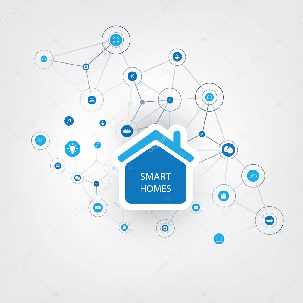 Smart Home, Cloud Computing Design Concept with Icons - Digital Network Connections, Technology Background