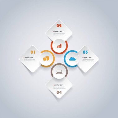 Geometrik şekiller, Tur kareler ve daireler simgeleri ile numaralandırılmış Minimalist tarzı Infographics tasarım - kesilmiş renkli Kağıt Modern Set 