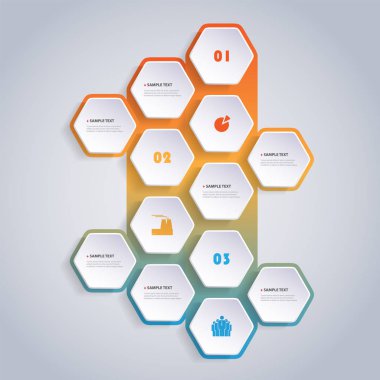 Geometrik şekiller, simgeleri ile yuvarlak altıgenler sayılı Minimalist renkli Modern tarzı Infographics tasarım - Set