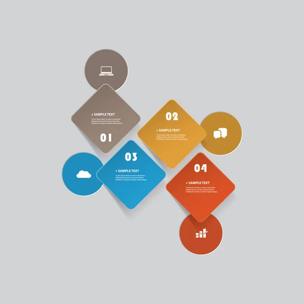 Farbenfroher moderner Papierschnitt-Stil Infografik-Design - Reihe von minimalistisch nummerierten geometrischen Formen, runden Quadraten und Kreisen mit Symbolen — Stockvektor