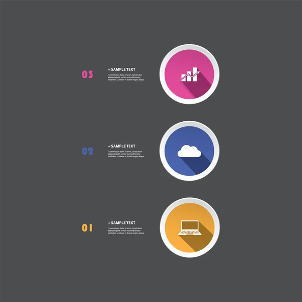 Design de infográficos de estilo moderno colorido - formas geométricas minimalistas, círculos com ícones — Vetor de Stock