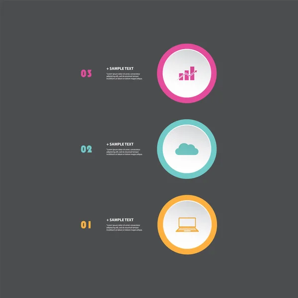 Design de infográficos de estilo moderno colorido - formas geométricas minimalistas, círculos com ícones — Vetor de Stock