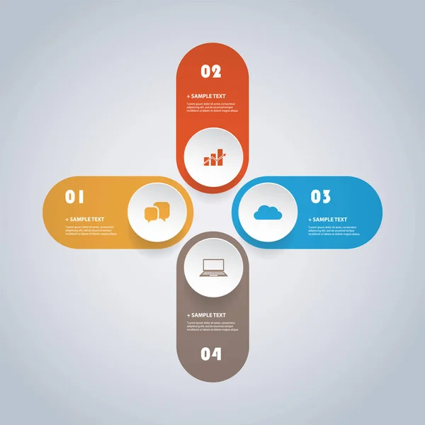 Färgglada moderna papper skära stil Infographics Design - minimalistisk geometriska former, cirklar med ikoner — Stock vektor