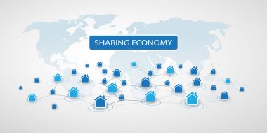 Ekonomi - ev Kiralama, Peer to Peer konaklama veya akıllı ev ağ tasarım konsepti paylaşımı