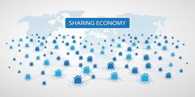 Ekonomi - ev Kiralama, Peer to Peer konaklama veya akıllı ev ağ tasarım konsepti paylaşımı