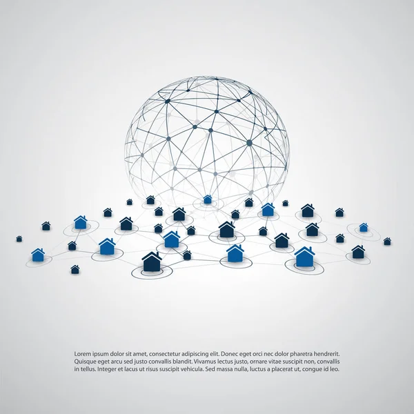 Compartiendo economía - Alquiler de casas, alojamiento entre iguales o concepto de diseño de redes para hogares inteligentes — Vector de stock