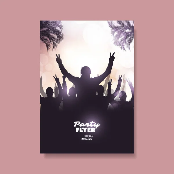 Cartaz de festa colorido, Placard, Flyer ou modelo de design de capa com silhueta de multidão no escuro —  Vetores de Stock