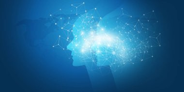 Makine Öğrenme, Yapay Zeka, Bulut Hesaplama ve Ağ Tasarım Konsepti Geometrik Ağ Ağı Ağı