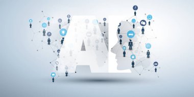 Makine Öğrenme, Yapay Zeka, Bulut Hesaplama ve Ağ Tasarımı Geometrik Ağ Ağı Ağları, Simgeler ve Ai Etiketi Konsepti