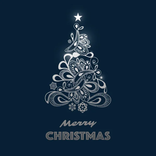 Tarjeta Felicitación Con Árbol Navidad Con Dibujos Ornamentales Fondo Vacaciones — Vector de stock