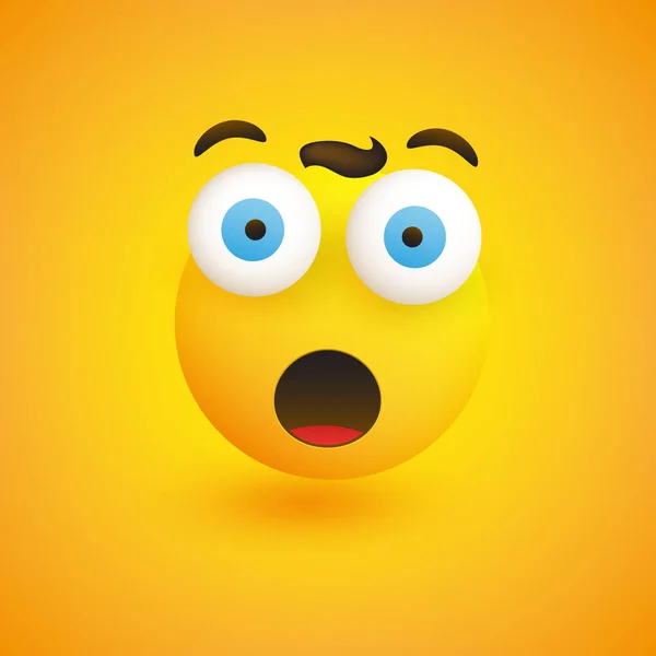 Emoji Surprised Face Open Mouth Eyes Simple Emoticon Yellow Background — Stock Vector