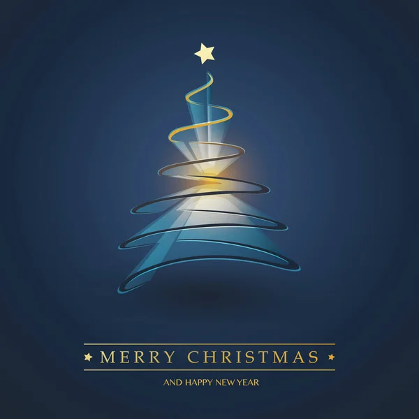 Dark Blue Golden Merry Christmas Happy Holidays Card Forma Árbol — Vector de stock